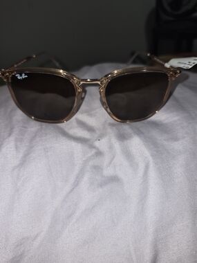 Ray-Ban Women's Clear Pink Frame Sunglasses with Brown Lenses